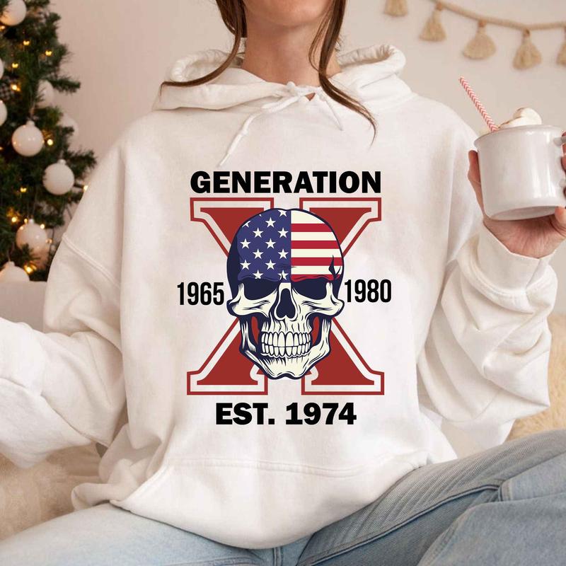 Custom Est.Year 1974 Proud Member Skull GenX 2 Side Shirt, Halloween Skull Generation GenX T-shirt, Proud Member Generation X Shirt
