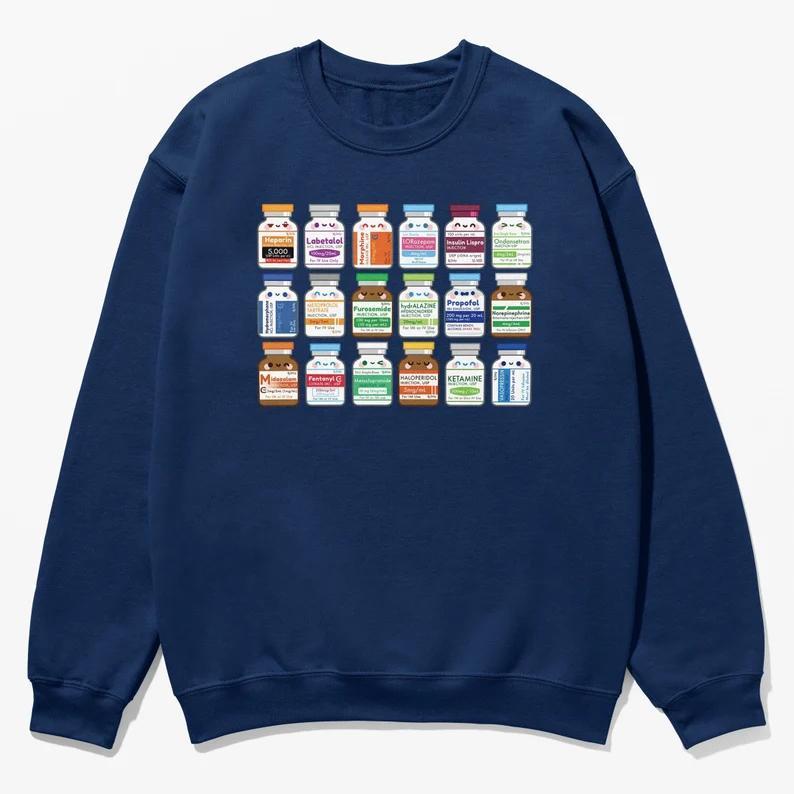 Medication Vial Sweatshirt for Pharmacy Techs, Pharmacists, Nurses, Nursing Students, Medical, Doctor, CPhT Cute Healthcare Stocking Stuffer