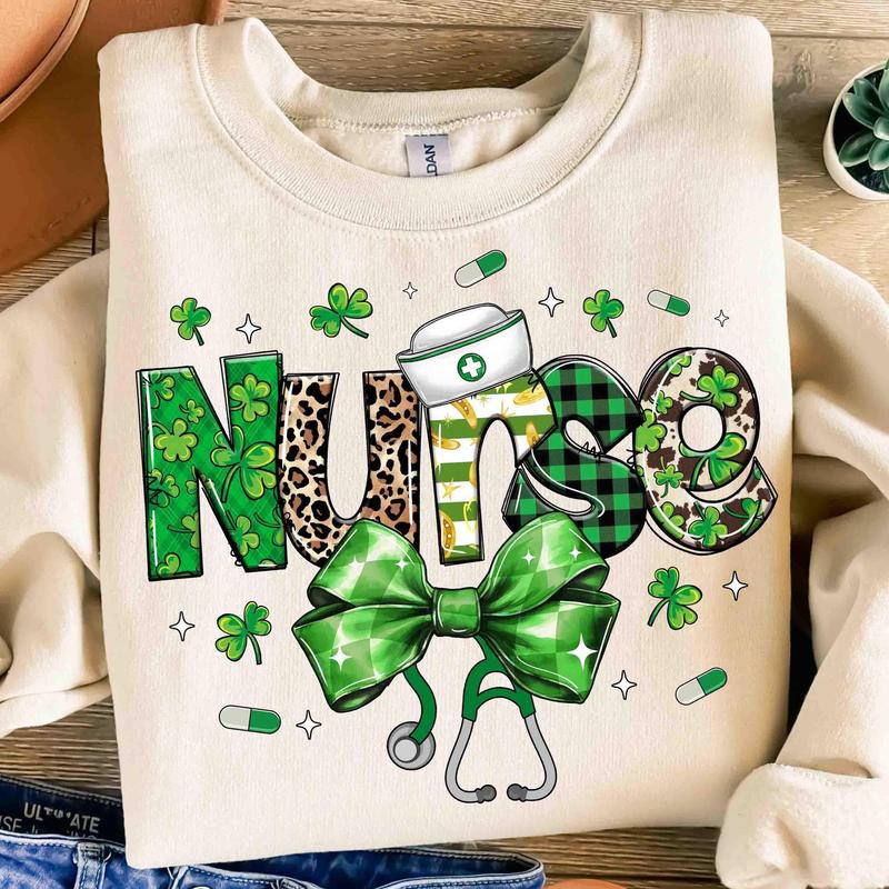 St Patrick's Day Nurse Shirt, St Patrick's Day Nurse Coquette Shirt, St PatrickÃ¢â‚¬â„¢s Day Bow Shirt, Nurse Shirt, Coquette St Patrick's Shirt, Shamrock Sh
