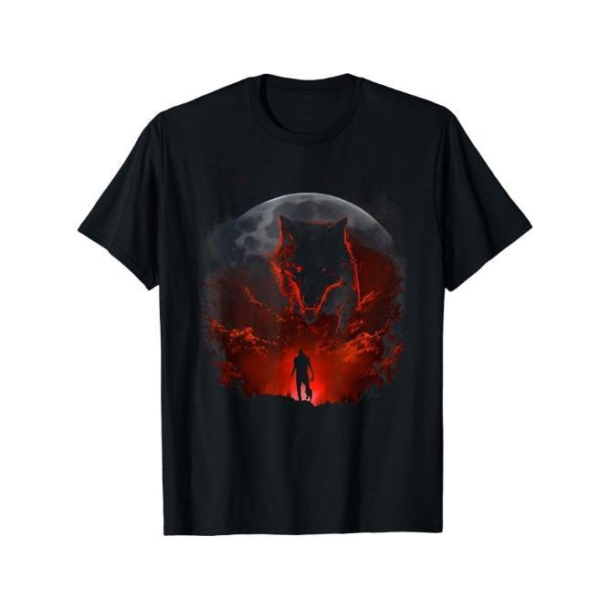 Wolf Silhouette Print Crew Neck T-shirt For Summer, Men's Soft Short Sleeve Top, Stylish Comfy Tee For Casual Wear Made in USA