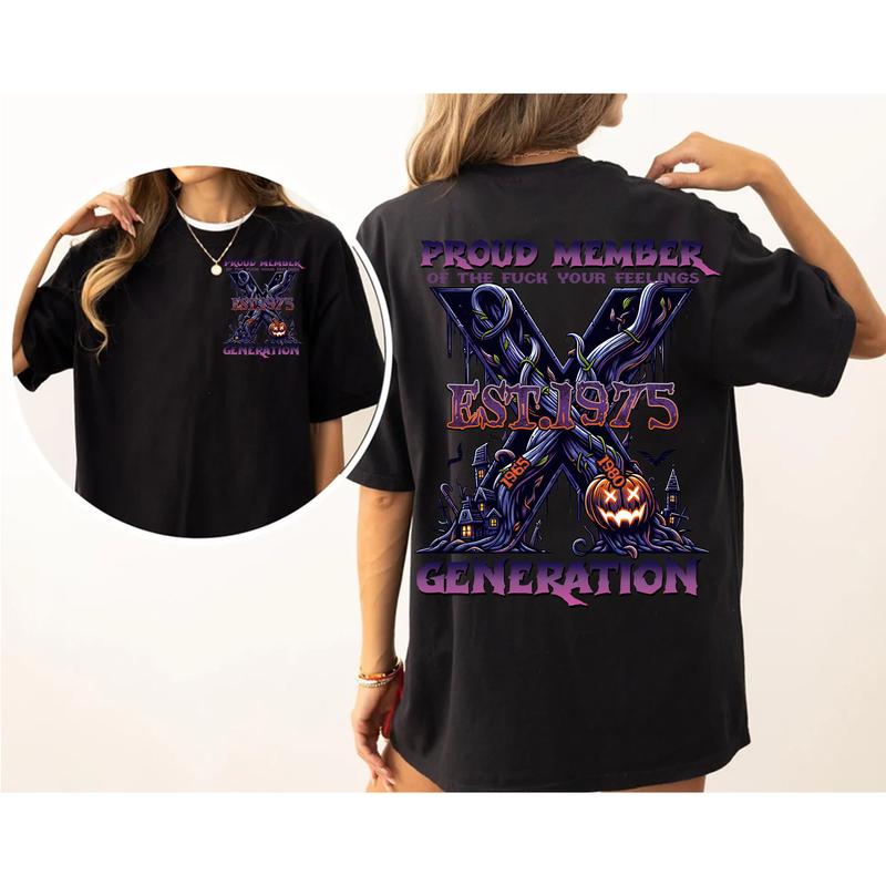 Custom Year Est.1975 Halloween Proud Member Generation X 2 Side Shirt, Halloween GenX T-shirt
