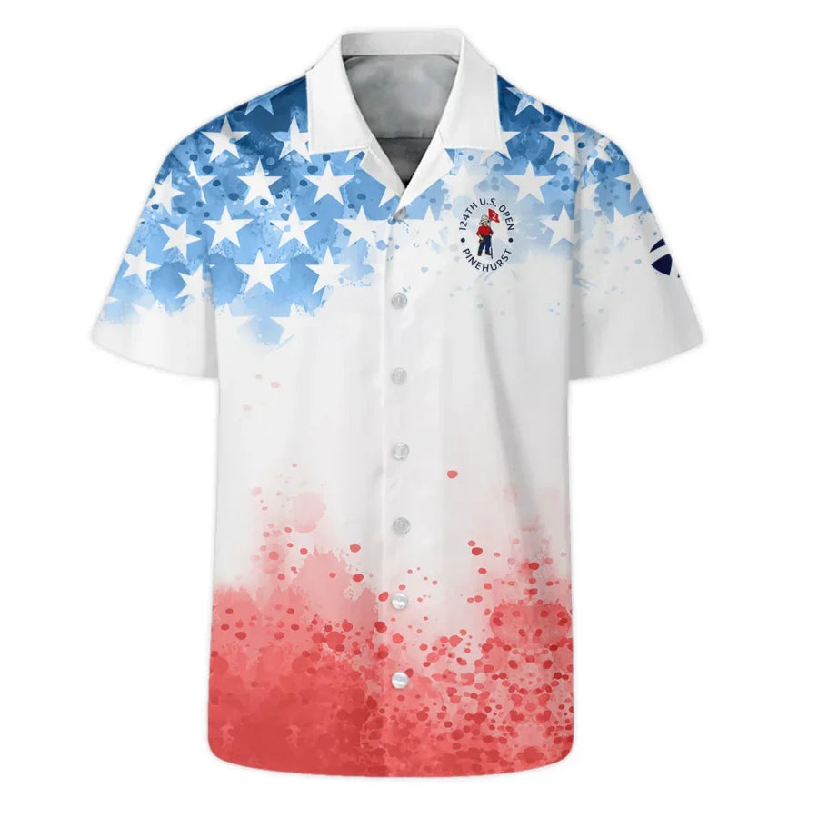 Special Version 124th U.S. Open Pinehurst Taylor Made Hawaiian Shirt Watercolor Blue Red Stars Overs