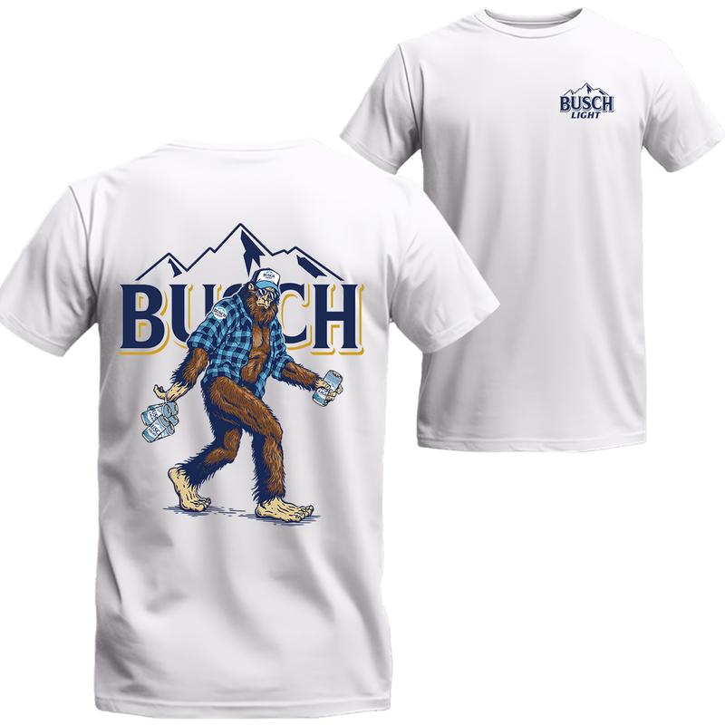 Bigfoot Busch Lite T-Shirt, 2 Sided Graphic Printed, Unisex Classic, Beer Shirt Viral Menswear Top