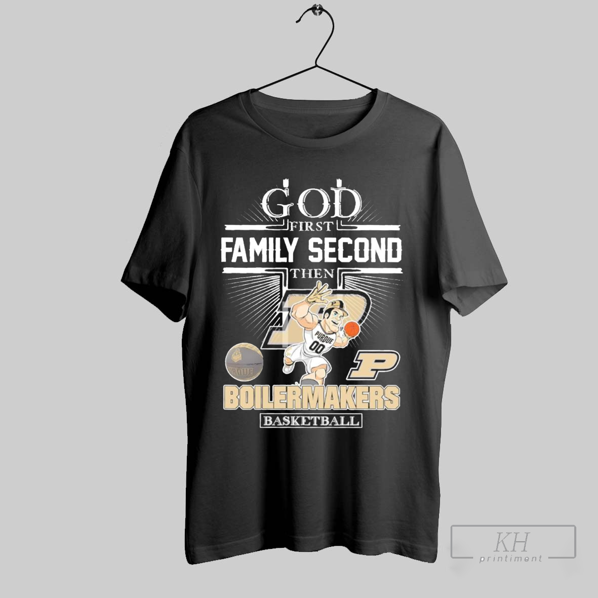 Purdue Boilermakers God First Family Second Then Boilermakers Basketball Mascot T Shirt T Shirt