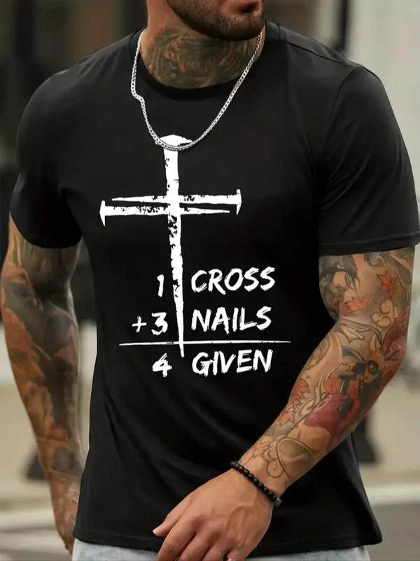 Men's Letter Print Round Neck Tee, Casual Graphic Tees, Short Sleeve T-Shirt for Summer Streetwear, Stylish Men's Top for Daily Comfort