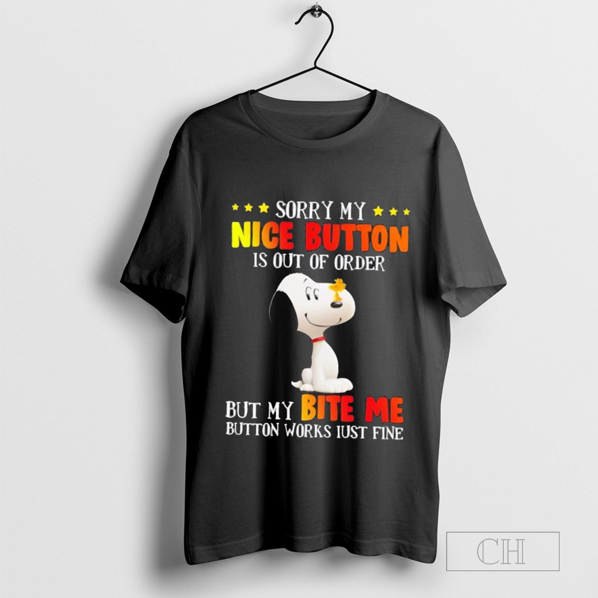 Snoopy and Woodstock sorry my nice button is out of order T-shirt