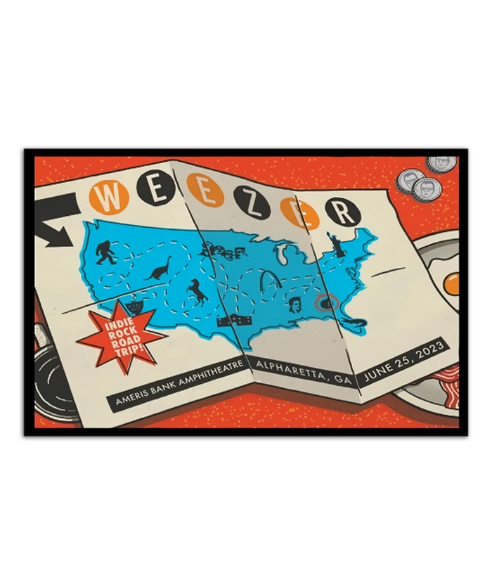 Poster Weezer Indie Rock Road Trip Ameris Bank Amphitheatre Alpharetta GA June 25 2023