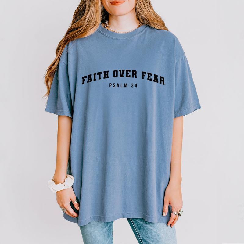 Faith Over Fear Comfort Shirt, Psalm 34 T-Shirt, Christian Tee, Minimal Christian Shirt, Bible verse Shirt, Religious TShirt, Faith Shirt, Christian Shirts For Women, Jesus Sweater, Inspirational Shirt, Church Outfits, Women Top