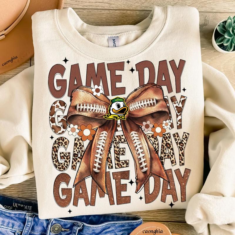 Vintage Oregon Ducks Football Coquette Bow Game Day Shirt, Gameday Women's Sweatshirt Cotton Fit Top Womenswear