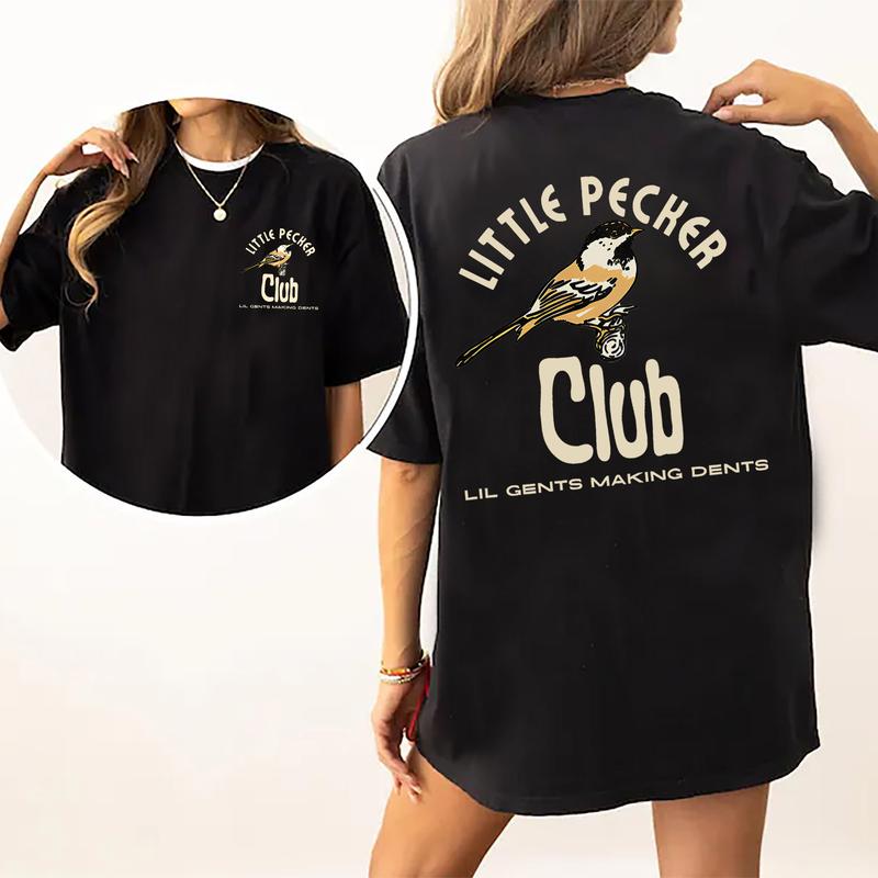 Little Pecker Club 2 Sides Shirt, Funny Bird Shirt, Club Clothing, Cotton Printed Top, Casual Womenswear, Comfort Fabric Tshirt