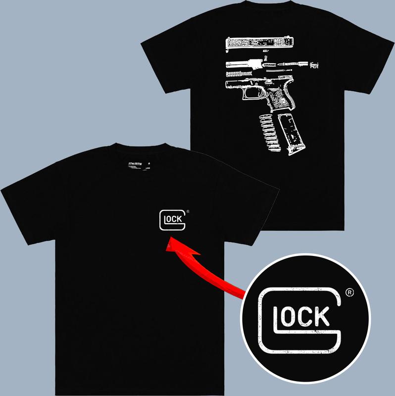 In Glock We Trust T-shirt - 2 Side Black Version - 6 Color Designs - Unisex Clothing Choices - From Small To Extra Large - Trendy Styles Available - C
