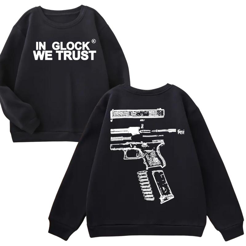IN GLOCK WE TRUST Double sided Hoodie,Design color Black- White, Hoodie For Men, GIft For Men,Full color,Hoodie & sweaters,Glock Hoodie, Menswear Top