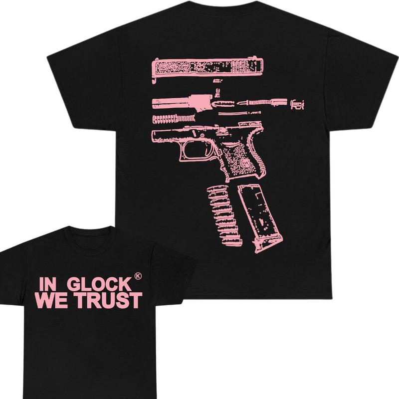 IN GLOCK WE TRUST 2 side T-shirt, Design Color Light Pink, T-shirt For Men, GIft For Men, Full color Shirt, Menswear Top
