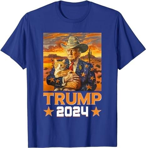 Western Cowboy Trump 2024 And Cat Patriotic 4th of July T-Shirt