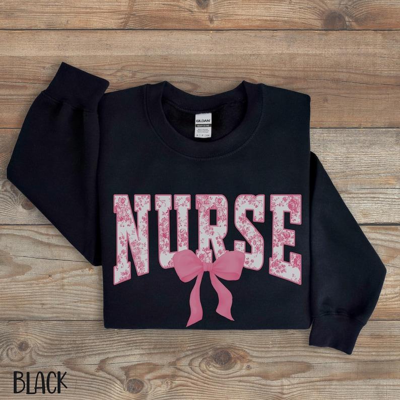 Nurse Bow Sweatshirt, Pink Coquette Nurse Crewneck, Nurse Floral Sweatshirt, Toile de Jouy Registered Nurse Sweatshirt, Unisex Shirt
