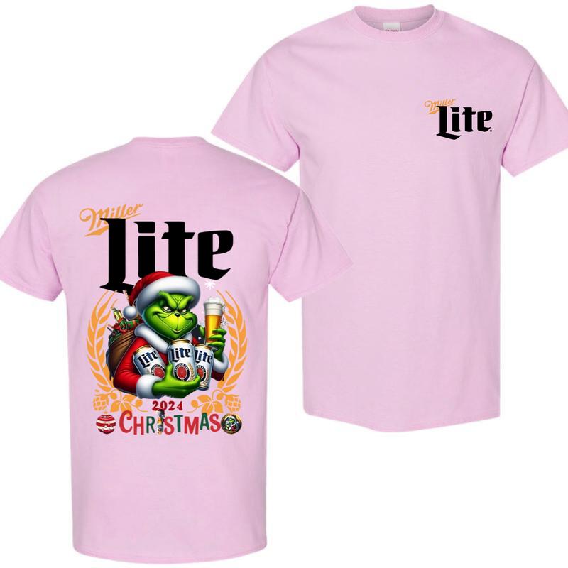 Miller Lite Christmas 2024 Grin With Beer 2 Siders T-shirt, Miller Lite Christmas Shirt, Perfect For Beer Lovers, Casual Graphic Dog T-shirt, Unisex T