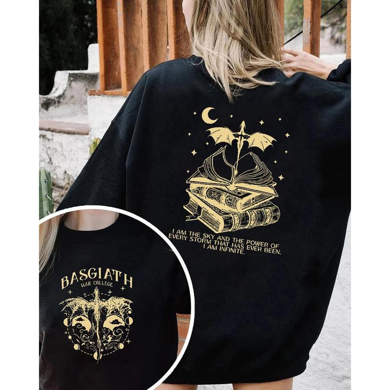 Basgiath War College 2 Sided Sweatshirt, Fourth Wing Sweatshirt, Bookish Dragon Rider Shirt, Book Lover T-Shirt, Bookish Merch, Booktok Sweater Casual