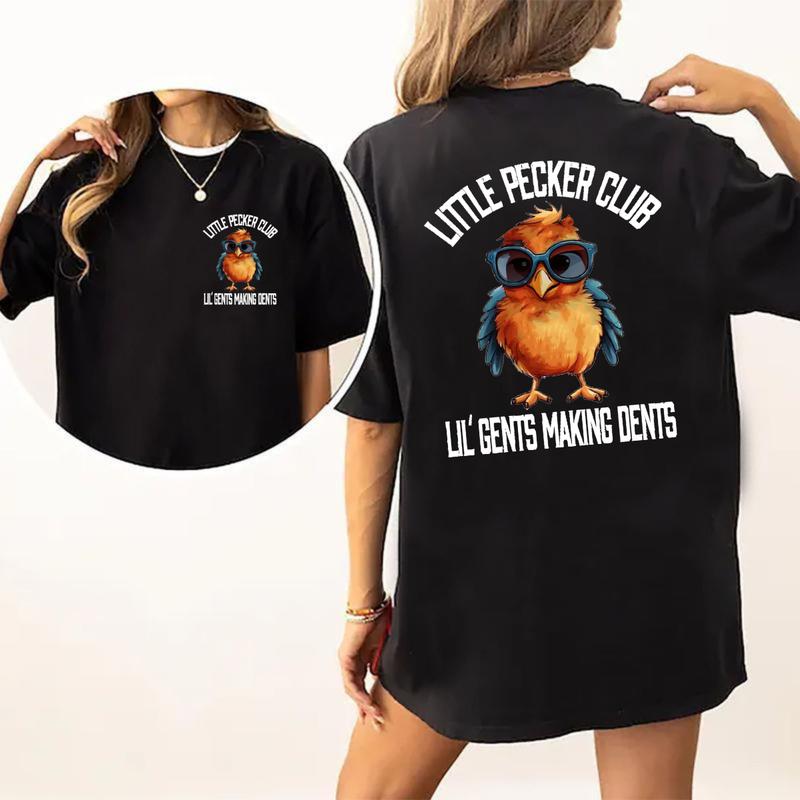 Little Pecker Club Vintage Tee, Men's T-shirt,Unisex , with Funny Bird & Making Dents Design Classic Cotton