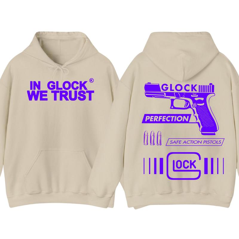 IN GLOCK WE TRUST Hoodie - Double side print - GLock Hoodie -Full color - Classic Menswear for Winter - Glock shirt - For her - for him - Underwear