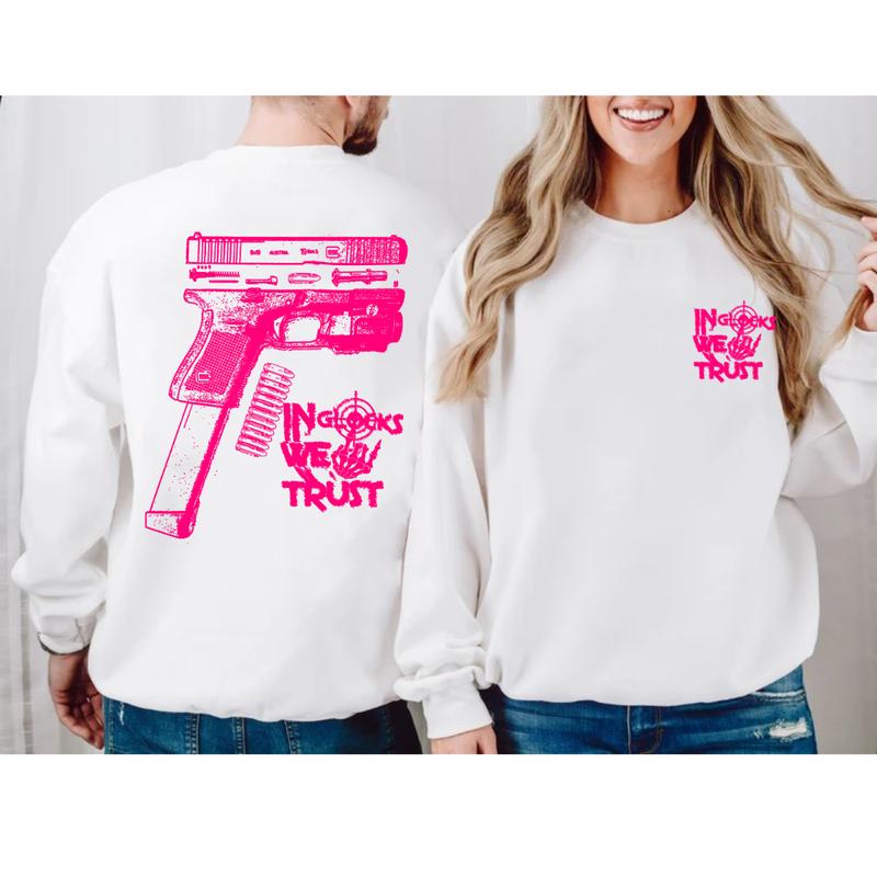 In Glock We Trust Skeleton 2 Side Hoodie & Sweater,Men's & Women's Tops,Glock Hoodie,Glock Pink Color ,For Her,For Him Classic Menswear