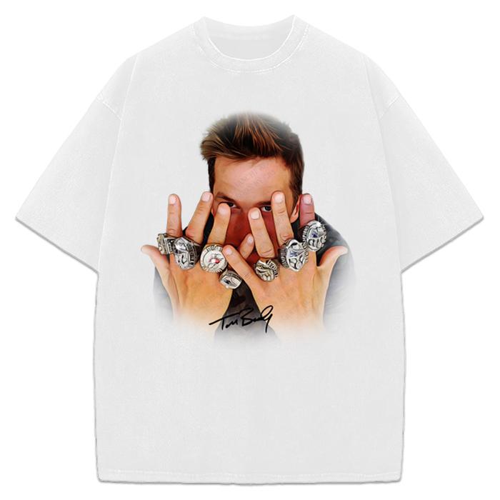 Tom Brady 7 Rings Greatest Of All Time T-Shirt Graphic Tee Football Crewneck Cotton Menswear Soft