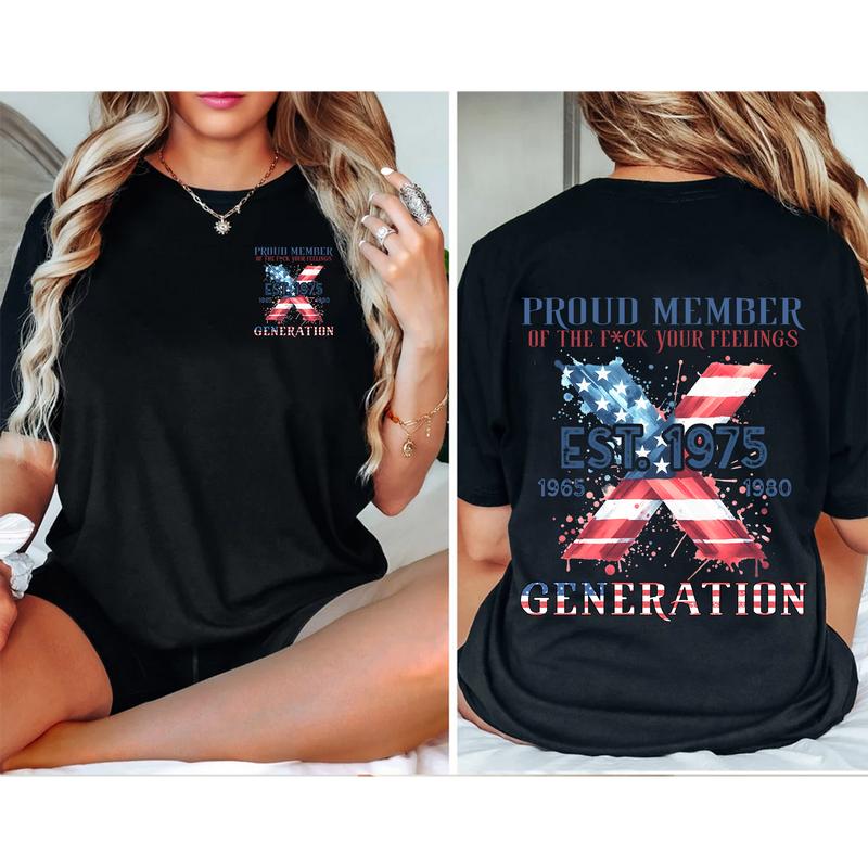 Custom Year Gen X 2 Side T-shirt, 1965-1980 Gen X 2 Side Proud Member Flag Shirt V0