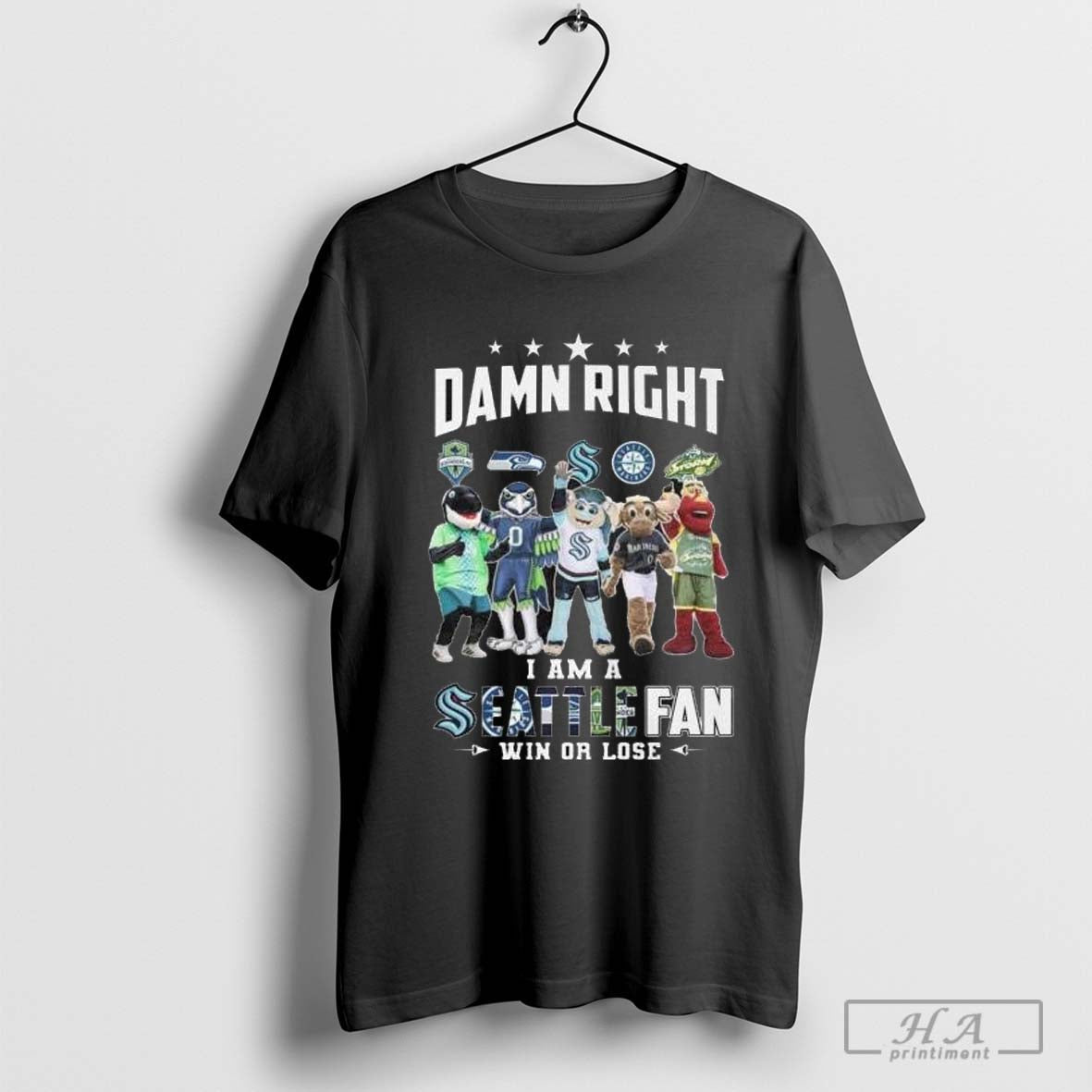 Seattle All Team Sports Mascot Damn Right I Am A Seattle Fan Win Or Lose T-shirt