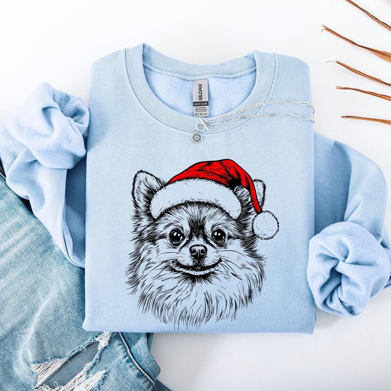 Pomeranian, Santa, Dog, Christmas, Dog Lover, Pet Sweatshirt, Crew Neck, Women's, Crewneck