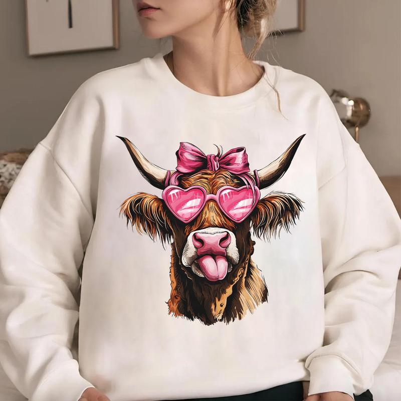 Highland Cow Valentine Sweatshirt, Valentine Coquette Sweatshirt, Retro Valentine Sweatshirt, Valentine Heart Sweatshirt