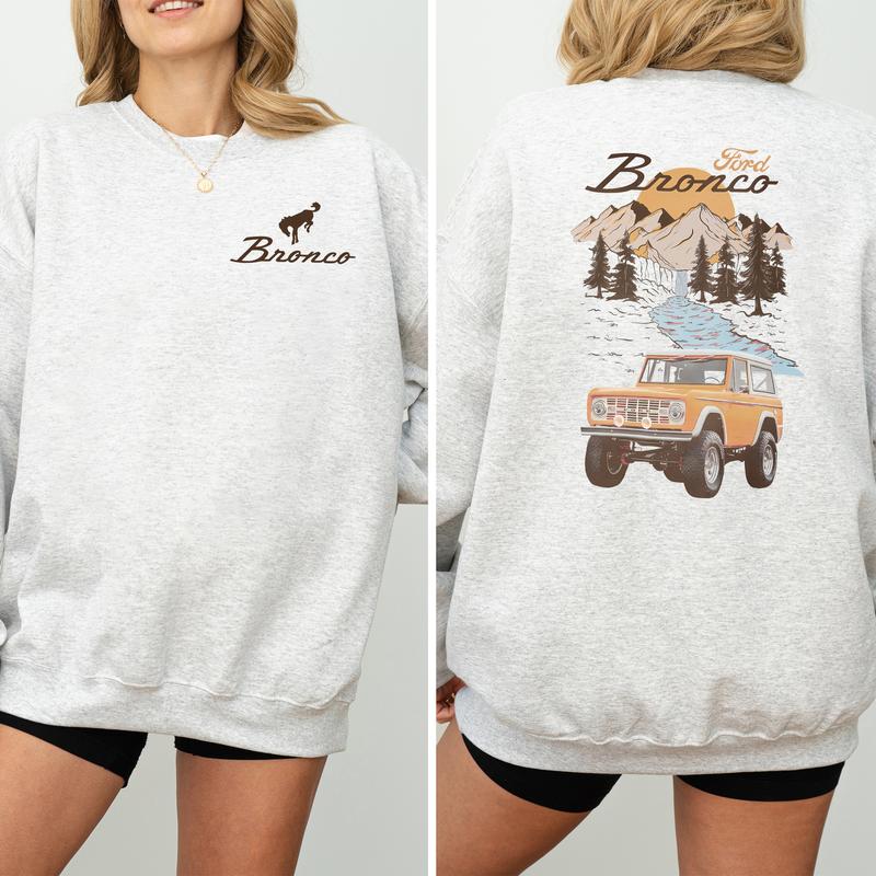 Vintage Ford Bronco Car National Park 2-Sided Sweatshirt, Retro Bronco Crewneck, Country Girl Sweater, Casual Womenswear, Cotton Fabric Pullover Tops