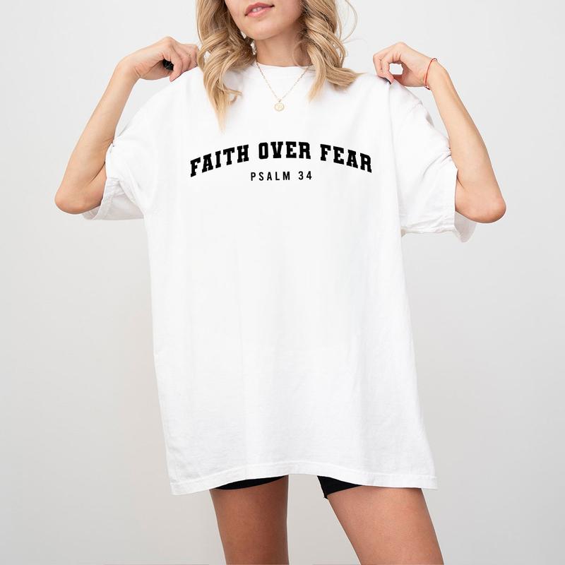 Faith Over Fear Comfort Shirt, Psalm 34 T-Shirt, Christian Tee, Minimal Christian Shirt, Bible verse Shirt, Religious TShirt, Faith Shirt, Christian Shirts For Women, Jesus Sweater, Inspirational Shirt, Church Outfits, Women Top