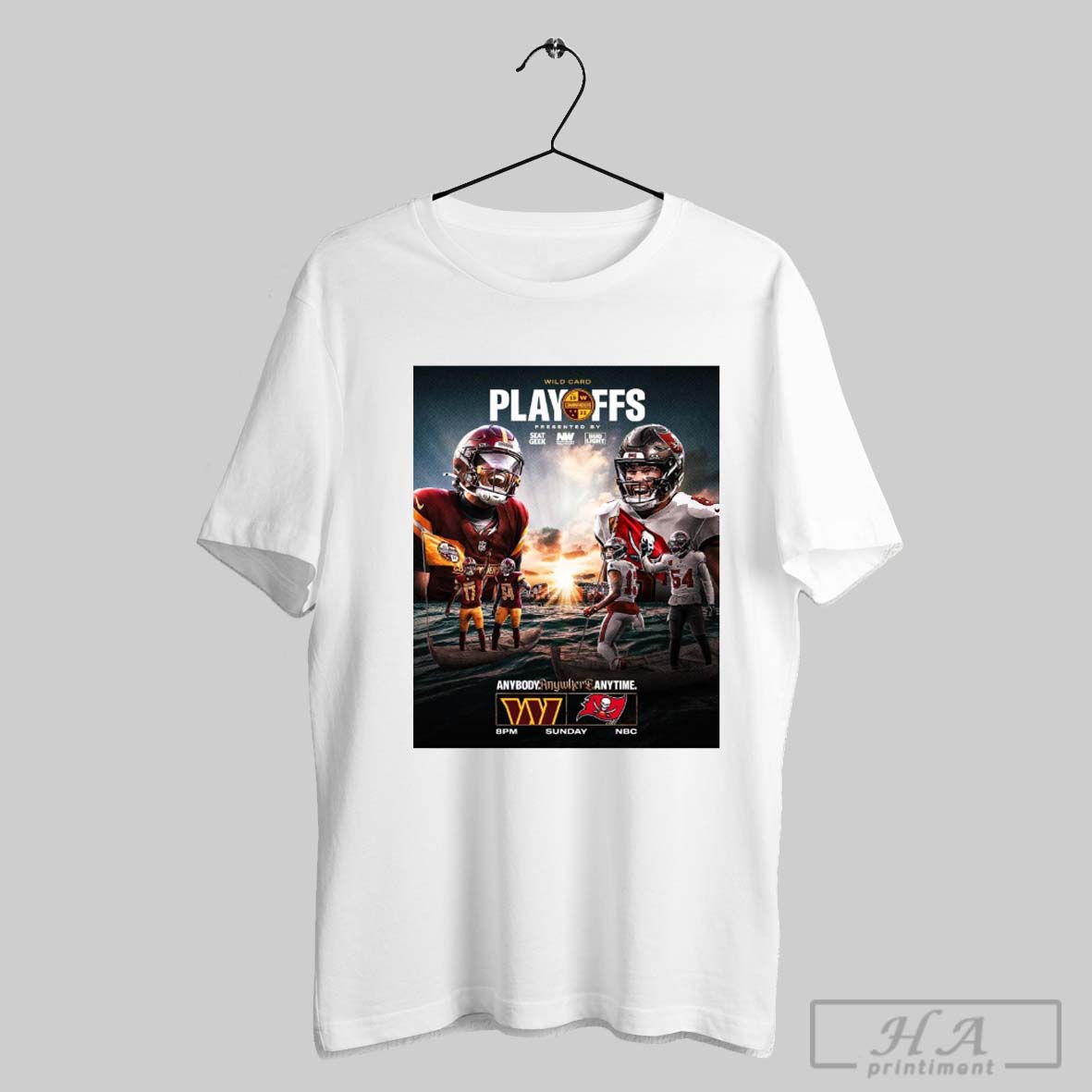 Poster Washington Commanders Vs Tampa Bay Buccaneers Anybody Anywhere Anytime Sunday Night Football Wild Card Playoffs T Shirt