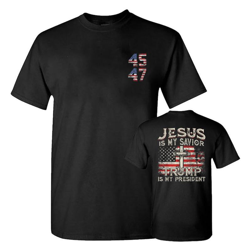 Jesus Is My Savior Trump Is My President American Flag T-Shirt, Trump 2024 Shirt, Trump Supporters 2024 Shirt, Gift For Trump Fans, Election 2024, Ful