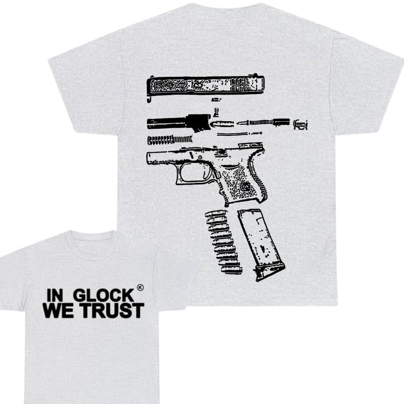 IN GLOCK WE TRUST 2 side T-shirt,Design Black- White, T-shirt For Men, GIft For Men,Full color, Menswear Top