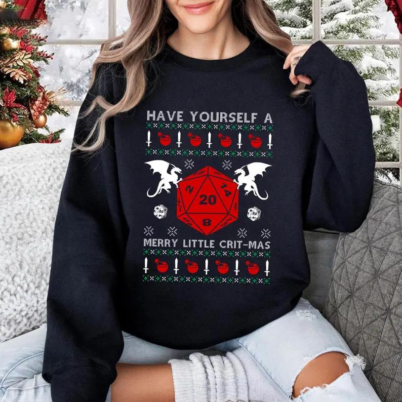 Have Yourself A Merry Litte Critmas Sweatshirt, Dungeons Dragons Ugly Christmas Sweatshirt, Dungeons Dragons Dnd T Shirt, Merry Christmas Shirt, Chris