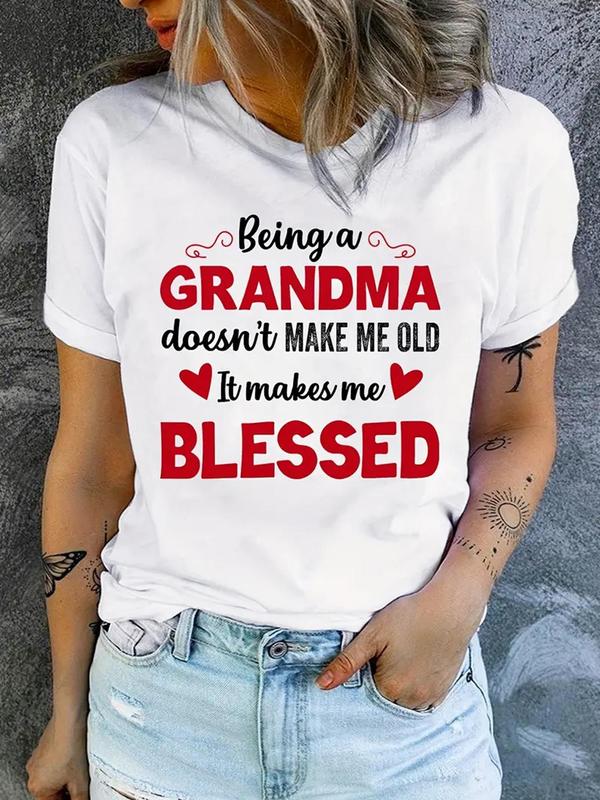 Women's Letter Print Round Neck Graphic Tee, Trendy Casual Short Sleeve Crew Neck T-shirt For Daily Wear, Vintage Ladies Summer Outfit