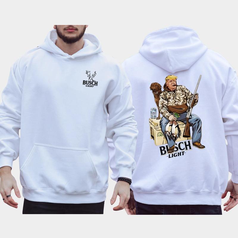 Hunter Trump With Busch Light Beer  2-Side Hoodie, Trump 2024 Hoodie, MAGA Hoodie, Casual Menswear Hoodie for Men