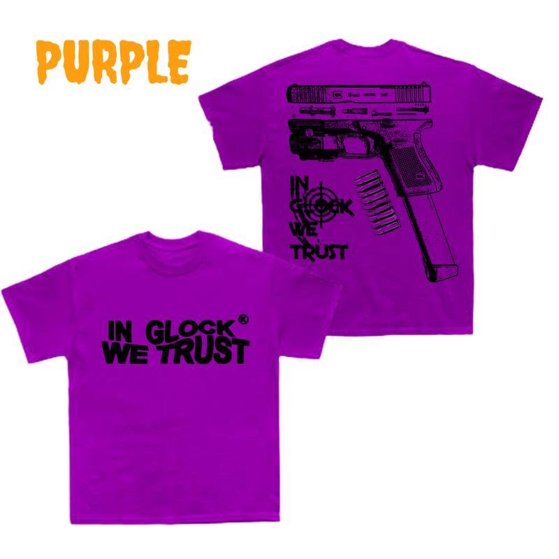 In Glock We Trust Limited Edition Double Sided Tee, Full Color,New Design Black & White, Men's & Women's Tops glock shirt