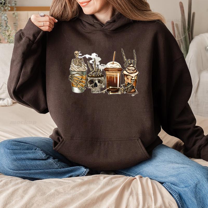 Coffee Skeleton Halloween Crewneck Sweatshirt Hoodie Tshirt, Halloween 2024 Gifts