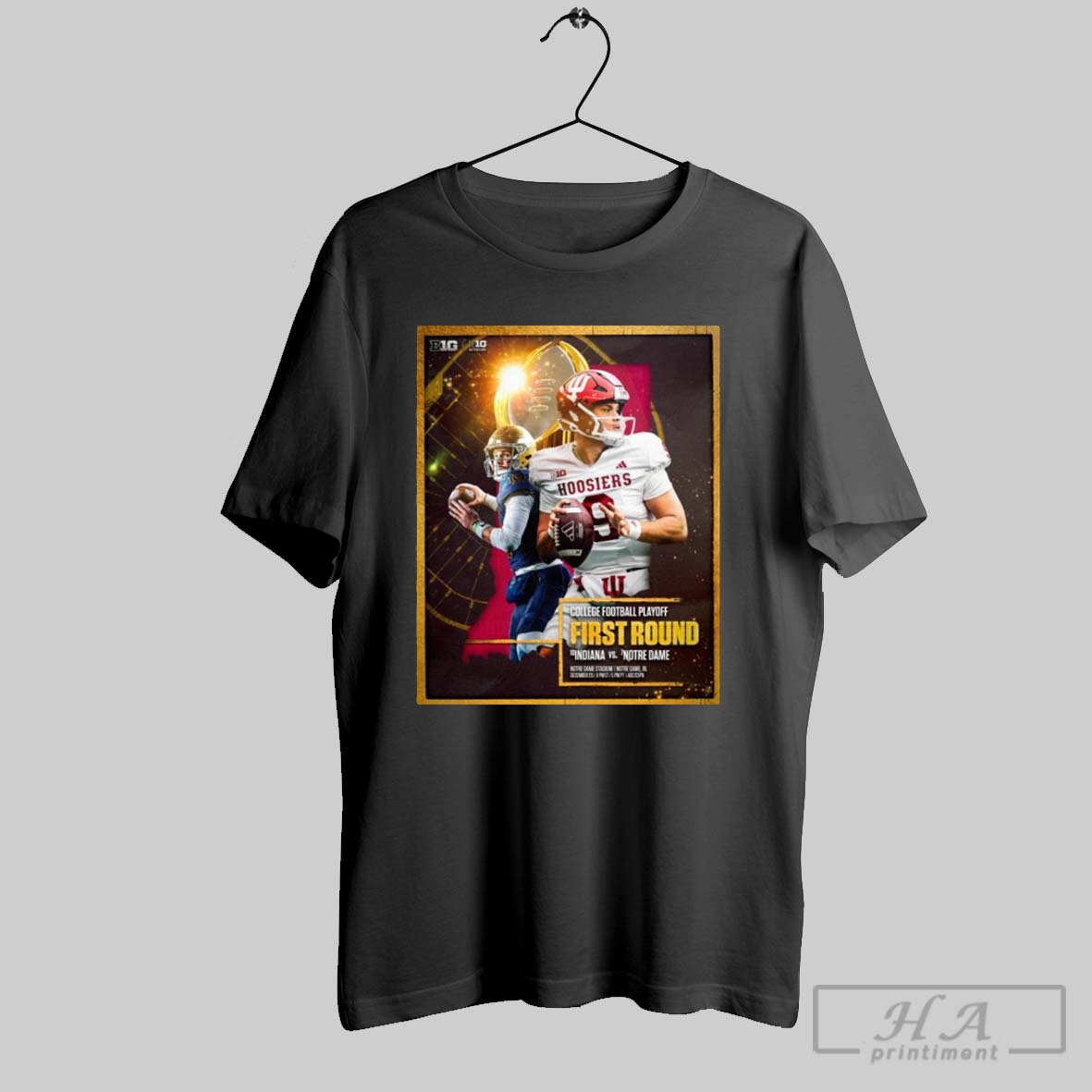 Poster Indiana Hoosiers Vs Notre Dame Fighting Irish Big Ten College Football Playoff First Round December 20 T Shirt