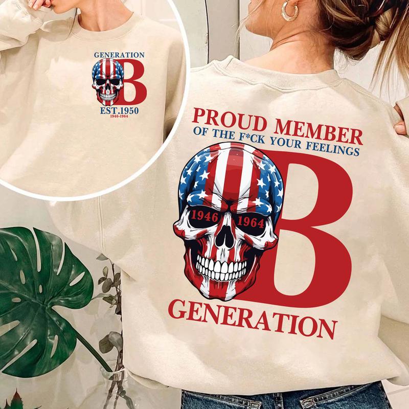 Custom Est.Year 1946-1964 Skull Flag Baby Boomers 2 Side Shirt, Baby Boomers T-shirt, Proud Member Baby Boomers Shirt, Flag Skull Shirt