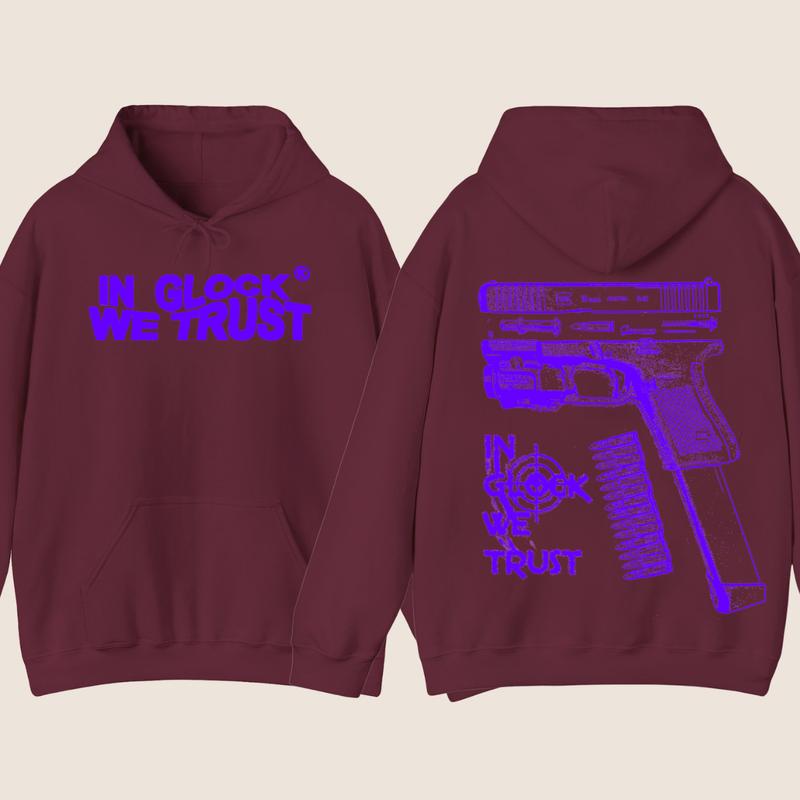 IN GLOCK WE TRUST LIMITED EDITON  HOODIE -Full color - Classic Menswear   - Glock shirt - For her - for him -Glock Hoodie