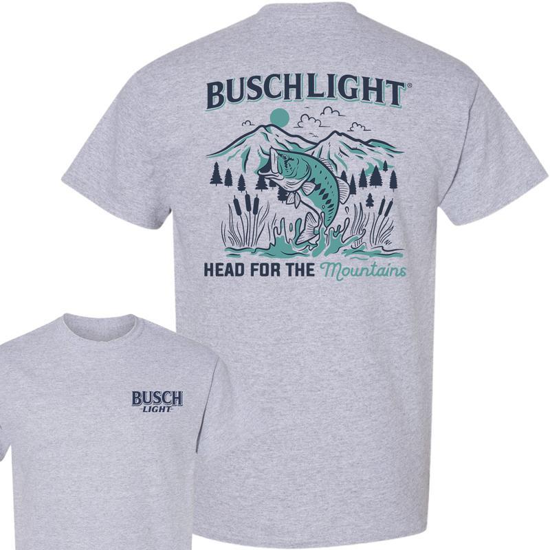 Busch Light, Beer, Busch Light Head For The Mountains Fishing T-Shirt, 2 Side T-Shirt, Full Color,  For Men, For Women, Casual Graphic Round Neck T-sh
