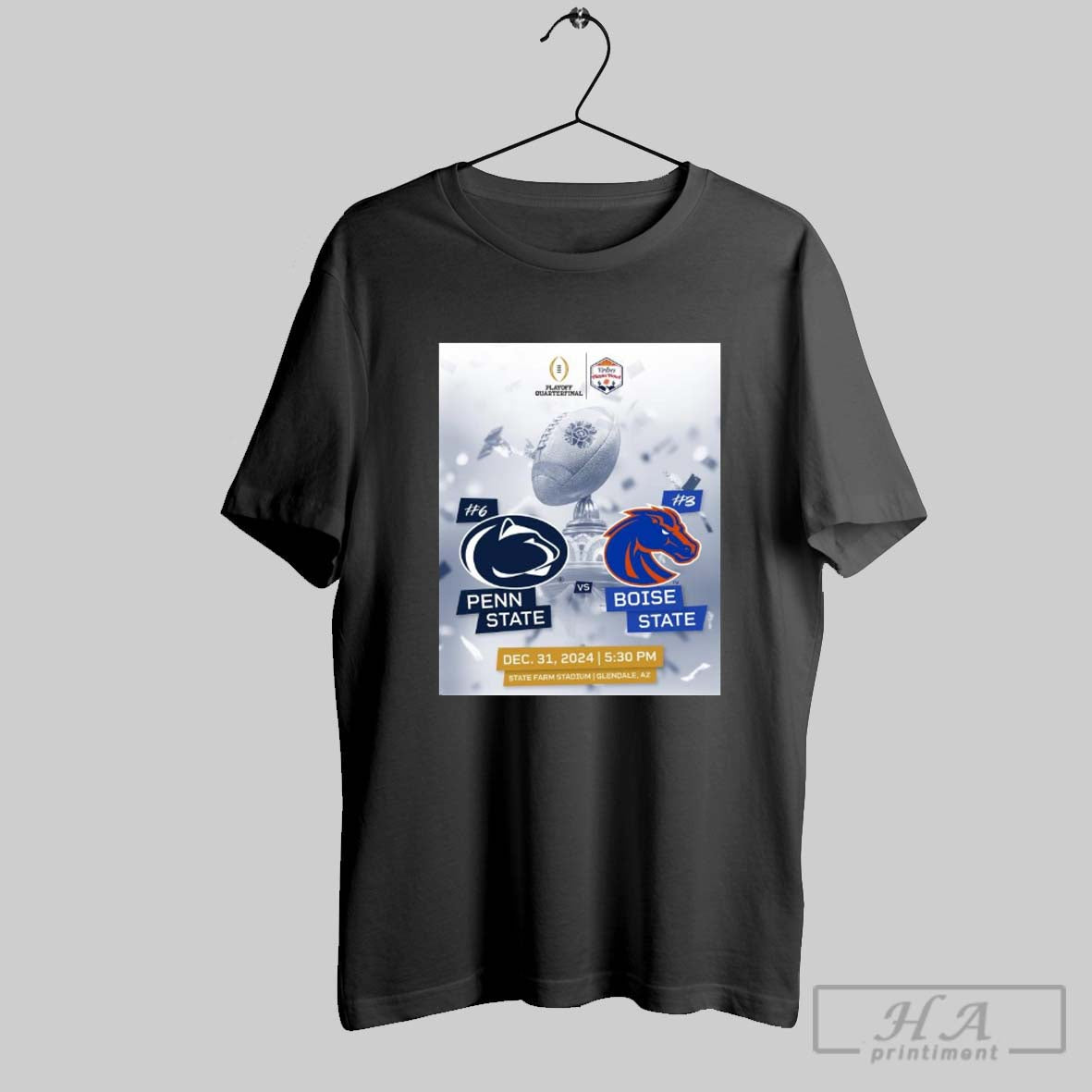 Poster Penn State Nittany Lions Vs Boise State Broncos Playoff Quarterfinal Vrbo Fiesta Bowl December 31 2024 T Shirt