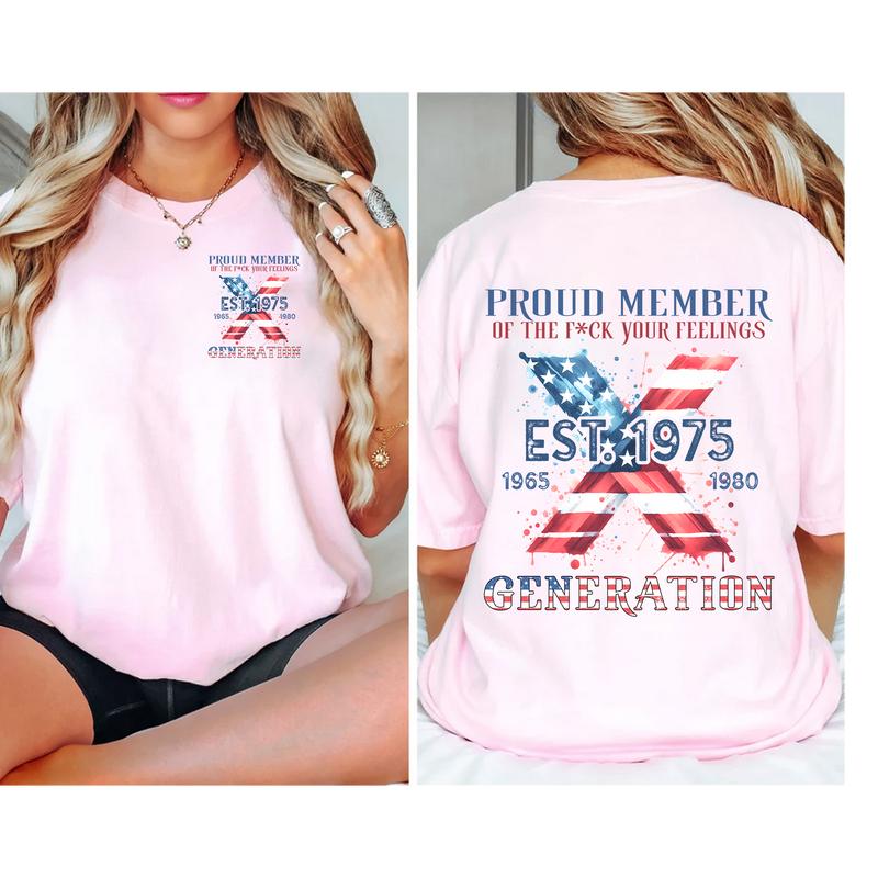 Custom Year Gen X 2 Side T-shirt, 1965-1980 Gen X 2 Side Proud Member Flag Shirt V0