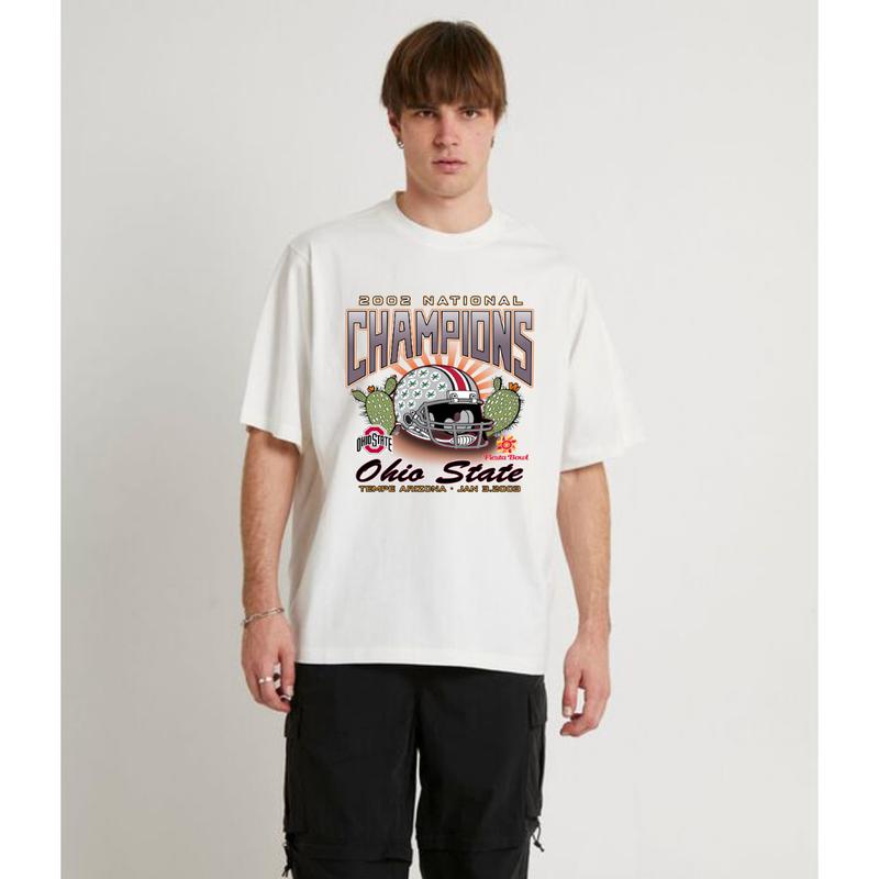 NCAA National Champions Ohio Stare Buckeyes T-Shirt Cotton Short-sleeve Retro Streetwear Tshirt Menswear Top