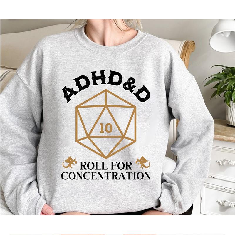 ADHD&D Roll for Concentration Shirt, Dungeons and Dragons Dnd T-shirt, DnD Vintage Tee, ADHD Unisex Tee DnD Shirt, RPG Gift, Dungeons and Dragons Dnd Sweatshirt Hoodie