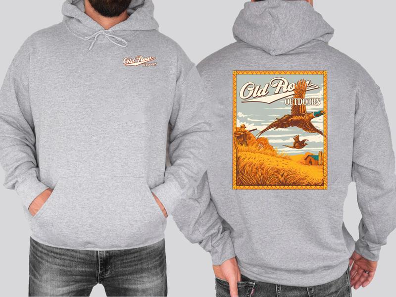 Old Row Outdoors Field Hunting Flying Pheasant Hoodie - Unisex Heavy Blend Sweatshirt with Kangaroo Pocket - Cotton