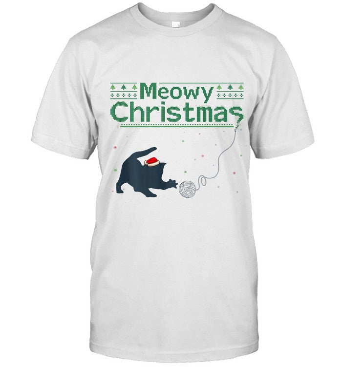Meowy Catmas Christmas Cat Santa Hat Festive Cat Lover Xmas Long Sleeve T-Shirt