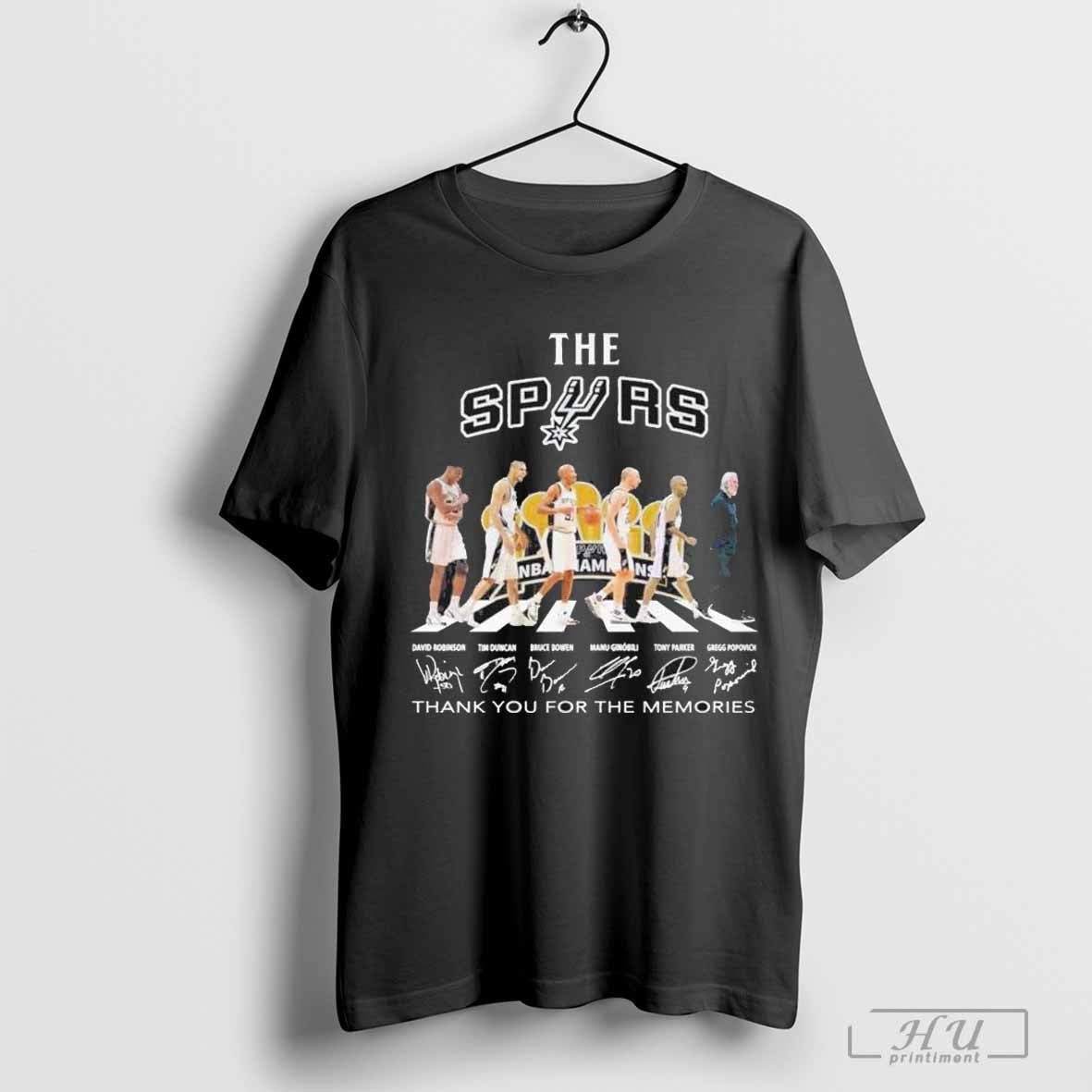 San Antonio Spurs Tim Duncan Bruce Bowen Tony Parker Gregg Popovich Signatures T-shirt